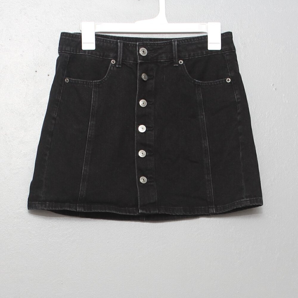 American Eagle hi rise a line black denim skirt